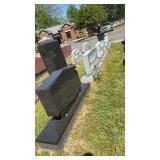 Gray Granite Upright Double Headstone, 6x2 ft, Floral, Scroll & Book Design, Polished Finish
