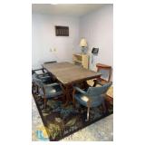Conference Table with 6 Rolling Armchairs, Bookshelf, Coat Rack & Accent Table – Wood & Vinyl Set
