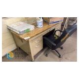 Vintage Metal Office Desk with Drawers & Rolling Office Chair, Beige/Brown, 60"x30"x29"