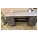 Steel Double Pedestal Office Desk - 60" x 30", 5 Drawers, Gray, Locking Center Drawer