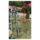 5-Foot Decorative Metal Yard Windmill with Patriotic Blades and 2 Twin Grey and Red windmills Weather-Resistant Coating