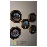 Set of 5 Limited Edition Deer Scene Collectible Plates in Octagonal Wooden Frames