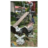 Patriotic Bald Eagle Outdoor Garden Statues, Resin, One with American Flag & Solar Lamp, 32" Tall