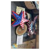 Large Americana Décor Lot – 3 Metal Barn Stars, 3 Wall Flowers, Serving Tray, Signs, Baskets