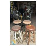 Vintage Wooden and Metal Bar Stools – Mixed Set of 4 with Upholstered Seats