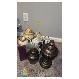 Decorative Jar & Canister Lot - Ceramic, Porcelain, Metal, Rooster & Floral Designs, 9 Pieces