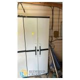 Rubbermaid Outdoor Storage Cabinet, 72"x36"x18", 4 Shelves, Resin, Double Door, Lockable Handles, plus Contents