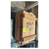Ducks Unlimited Wooden Tackle Box w/ Assorted Fishing Lures, Fly Tying Materials, Tent Stakes, Trays
