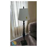 Traditional Floor Lamp, Dark Bronze/Gold, Ornate Design, 63" Tall with Shade & Finial