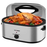 $110 28 Quart Electric Roaster Oven with Visible & Self-Basting Lid, Large Turkey Roaster with Defrost Warm Function, Adjustable Temperature, Removable Pan Rack, Stainless Steel, Silver