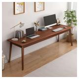 $191 Mid-Century Long Desk Table - 63" Simple Modern Extra Long 2-Person Wood Computer Workstation for Home Office Work in Walnut, 63" W x 20" D