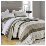$110 PANGUSHAN 100% Cotton Quilt Set King Size, Patchwork King Quilt Bedding Set Bedspreads, Farmhouse Lightweight Comforter Reversible Quilt, King Bed Spread for All Season, Green/Brown/Cream