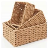$19 Small Wicker Basket for Organizing, Woven Storage Basket Sets of 3 | Handwoven Natural Paper Rope Baskets to Declutter Any Room, Perfect for Organizing and Home Decor