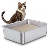 $20 Stainless Steel Litter Box,Metal Cat Litter Box,Medium Cat Litterbox | Litter Box for Kitty or Rabbits, No Smell, Non Stick, Easy to Clean(17.7" L x 13.77" W x 6" H)