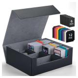 $36 Trading Card Storage Box with 12 Dividers and 6 Foam Stoppers, Large Capacity Sturdy Leather Strong Magnetic Closure MTG Commander Deck Box, Case for TCG MTG Sport Card (Holds 1800+)