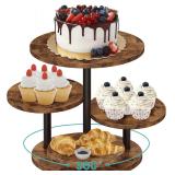 $35 ELITEROO 4 Tier Round Cupcake Tower Stand for 50 Cupcakes, 360  Rotating Wood Cake Stand with Tiered Trays, Farmhouse Cookie Stand for Dessert Table Display for Wedding Birthday Baby Shower Tea Pa