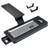 $63 PEGZONE Keyboard Tray Under Desk Slide Out, 25 x 11 inch, Black | with Storage Drawer, Height Adjustable Swivel Tilt, Ergonomic Under Desk Mount Keyboard & Mouse Holder for Gaming Home Office