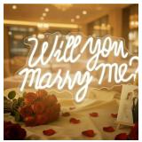 Will You Marry Me Neon Sign 19.7 11.8 Inch for Wall Decor Led Neon Lights for Teen Bedroom Decor Warm White Art Light Up Sign Will You Marry Me Neon Signs for All Wedding Party Reunion Decoration USB 