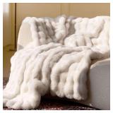 $50 Ultra Soft Cozy Faux Fur Throw Blanket, Fuzzy Plush Thick Bubble Blanket, Luxury Fluffy Blanket for Couch, Sofa, Bedroom, and Living Room, 50x60 Inches, Cream White