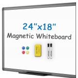 $20 VIZ-PRO Magnetic Dry Erase Board, 24 x 18 Inches, Black Aluminium Frame | Includes 1 Eraser, 2 Markers & 4 Magnets, Wall Mounted Whiteboard for School Office and Home