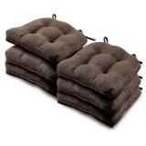 $60 Basic Beyond Chair Cushions for Dining Chairs 6 Pack, Kitchen Chair Cushion with Ties and Non Slip Backing, 15.5 x 15.5 inches Tufted Chair Pads for Dining Chairs, Brown