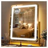 $70 FENNIO Vanity Mirror with Lights 22 Inch- LED Lighted Makeup Mirror,Large Makeup Mirror with Lights,Touch Screen with 3-Color Lighting,Led Mirror Makeup,Dimmable(Gold)