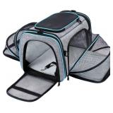 $60 Airline Approved Pet Carrier, Large Soft Sided Pet Travel TSA Carrier 4 Sides Expandable Cat Collapsible Carriers with Removable Fleece Pad and Pockets for Cats Dogs and Small Animals