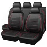 $59 CAR PASS Universal FIT Piping Leather Car Seat Cover, for suvs,Van,Trucks,Airbag Compatible,Inside Zipper Design and Reserved Opening Holes (Full Set, Black and Red)