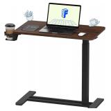 $75 FLEXISPOT H7 28" Pneumatic Height-Adjustable Overbed Table with Wheels | C-shaped bedside table,Medical End Table,Rolling Cart TV Tray,Laptop desk for Hospital Home use,27.6"W x 15.7"D,Mahogany