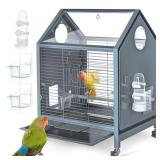 $80 Acrylic Bird Cage, 25 inch Medium Parrot Cage for Parakeet Cockatiel Conure Lovebird, Panoramic View Bird Cage with Water Bottle Bird Feeder Perch Rolling Stand