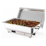 $90 Garvee Electric Chafing Dish Buffet Set, 9 QT Buffet Servers and Warmers Stainless Steel Chafing Dish, Commercial Food Warmer with Temperature Control Display for Parties, Catering, Festivals | Wa