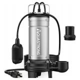 $190 Aquastrong 1HP Sewage Pump 115V 5283GPH Sewage/Effluent Pump | Stainless Steel, Cast Iron Impeller, 2 inch Discharge Sewage Sump Pump with Auto Float Switch for Sump Basin, Sewage System