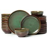 $126 24 Piece Dinnerware Sets for 8, Modern Stoneware Plates and Bowls Setst, Perfect for Family Gatherings & Holiday Celebrations, Easy Cleaning Dishes Set, Stack Compactly Dishware, Brown Green