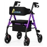 $150 Akoasm Lightweight Rollator Walkers with Seat for Seniors, Foldable Rolling | 300lb Capacity, 16.5lb Lightweight, 8" All-Terrain 4 Wheel with Brakes, Easy Assembly, Adjustable Height, Storage Bag