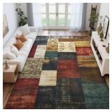 $130 8x10 Area Rugs for Living Room, Washable Large Geometric Bedroom Rug | Modern Patchwork Carpet Indoor Non Slip Stain Resistant Throw Rug for Dining Room Office Home Decor, Colorful