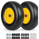 $83 GICOOL Flat Free Lawn Mower Tire and Wheel with Bearing Bore 3/4" or 5/8", 13x5.00-6 Smooth Tread Tire, 3.25"-5.9" Centered Hub, 2 PCS