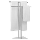 $70 Free Standing Towel Rack for Bathroom - Brushed Nickel Finish - Stand Alone 2 Tier Stainless Steel Towel Rack for Bathroom Floor with Heavy Marble Base, Double T Shape Drying Stand for Towels