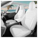 $250 for Tesla Model Y Seat Cover Juniper 2025 2026 Nappa Leather Car Seat Cover 12PCS Customized Leather Waterproof Cushion Cover (White-2025)