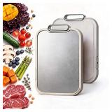 $24 Titanium Cutting Board for Kitchen   100% Pure Titanium & Food-Safe PP Surface (16"x10.3")   2-in-1 Chopping Board for Raw Meat and Veggies, with Anti-Slip Feet, Juice Groove, Easy to Clean,Large 