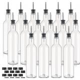 $46 16 Pack 25 Oz Plastic Syrup Bottles with Steel Pourer Long Neck | Leakproof Tapered Spout for Precise Pouring, Pour Bottles Ideal for Liquor Juice Coffee, Bar Kitchen Bartending Container