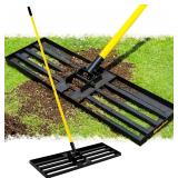 $40 Lawn Leveling Rake, 30"x10" Heavy Duty Sand Leveling Tool with 7FT Long Handle, Steel Golf Rake for Soil, Compost, Gravel, Lawn Leveler for Yard, Garden, Golf Course, Landscaping Level Tool
