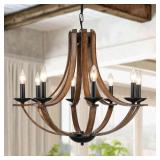 $220 LAMPKEDUO Rustic Farmhouse Dining Room Chandelier Light Fixture, 8-Light 28" Adjustable Chandelier for Kitchen Island, Living Room, Foyer, Staircase, Restaurant, Showroom, Villa, Faux Walnut