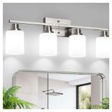 $50 Ascher Bathroom Light Fixtures, 4-Light Vanity Light Over Mirror, Brushed Nickel Wall Sconces with Milky White Frosted Glass Shades, Wall Lamp for Living Room Bedroom, E26 Base(Bulbs Not Included)