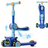 $50 Unbreakable & Never Fall Down 2-in-1 Scooters Kids 3 Wheel Kick Scooter for Boys Girls Ages 3-8, Adjustable Height & Seat, Widened Non-Slip Deck, More Safer for Beginner Toddlers