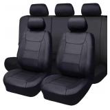 $60 Flying Banner car seat Covers Protects Water Proof Faux Leather Carbon Fiber Front and Rear Bench (Black, Full Set - 8PCS)