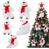 $33 Halloscume 5 Polar Bears,Sit,7.87", 5.91" | Christmas Tree Ornament with Red Scarf, White Plush Decor, Winter Holiday, 2 Poses Sit Stand, Festive Animal for Home