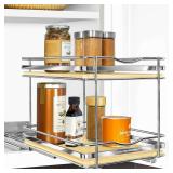 $70 LYNK PROFESSIONAL   lite  Pull Out Spice Organization for Cabinets - 8-3/8 inch Wide   Spice Rack for Inside Cabinets   Wood/Chrome - Sliding Spice Rack Organizer for cabinet   Spice Rack - 2 Tier