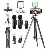 $60 Vlogging Kit for iPhone/Android, YouTube Starter Kit with Wireless Microphone/Camera Tripod/Flexible Tripod/RGB Fill Light, Content Creator Essentials Kits for TikTok Vlog Video Recording
