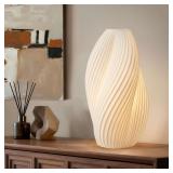 $90 Modern Ceramic Decorative Table Lamp Living Room Bedroom Bedside | Handcrafted Unique Warm Ambient Lighting Lamp, Accent White Translucent Ceramic shade, Fully Dimmable, Corded, Bulb Included