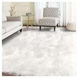 $76 Latepis White Faux Fur Sheepskin Rug 4x6 for Living Room, Fuzzy Rugs Fluffy Washable Rug for Bedroom, Playroom, Luxury Room Decor, Rectangle
